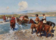 Черкесские всадники переправляются через реку