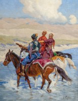 Конные черкесы с гитарой пересекают реку