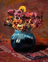 Анютины глазки в синей вазе