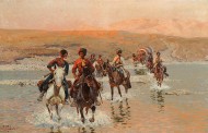 Конные черкесы пересекают реку