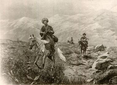 Всадники в горах Кавказа