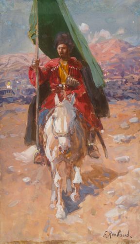 Всадник с зелёным черкесским флагом Всадник с зелёным черкесским флагом