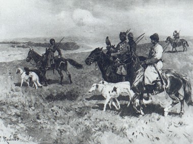 Башкирские охотники с соколом и борзыми